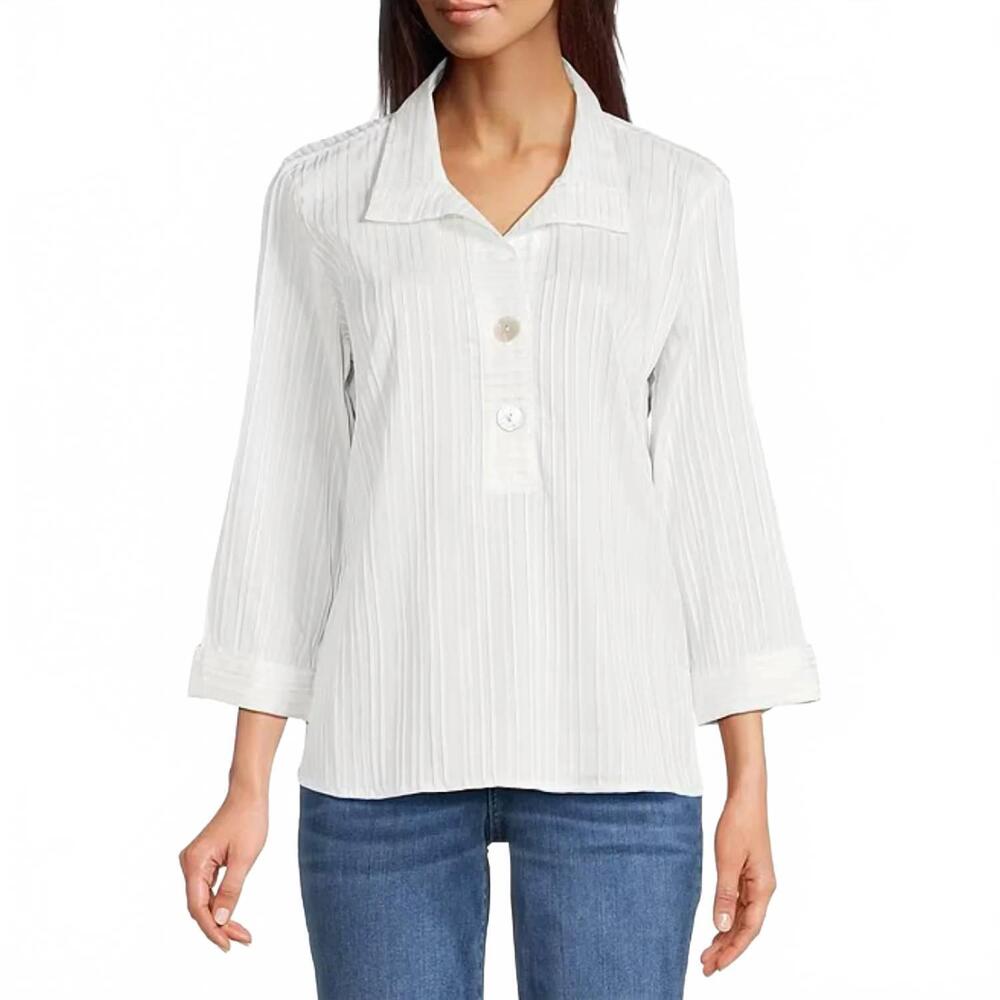 NEW ALI MILES 3/4 sleeve button front placket shirt in white